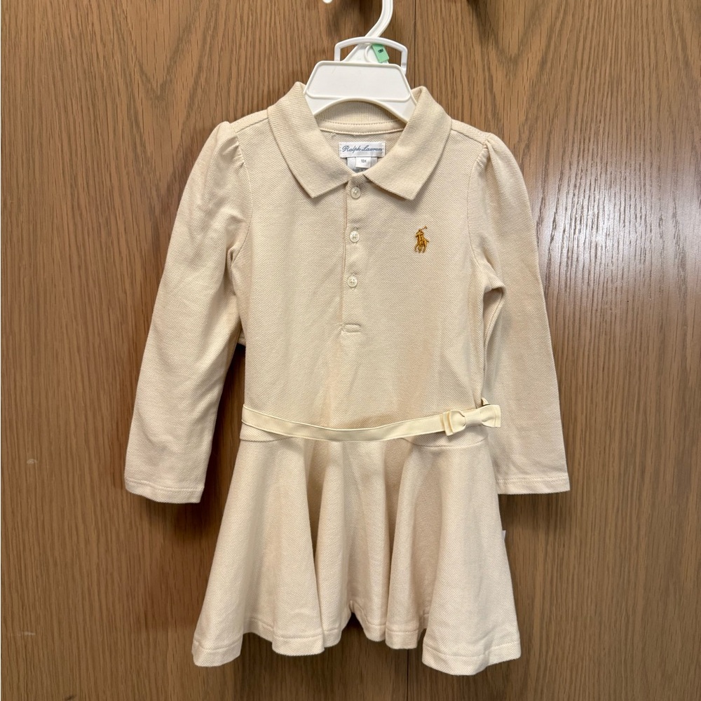 Ralph Lauren Cream Long Sleeve Polo Dress with Belt Detail